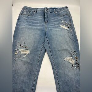 Chico’s So Slimming Girlfriend ankle embellished jeweled jeans size 16